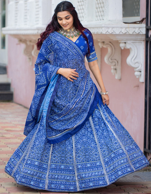 glamorous blue silk traditional wear women's heavy lehenga choli collection with blue silk rt9064-185523 Front View