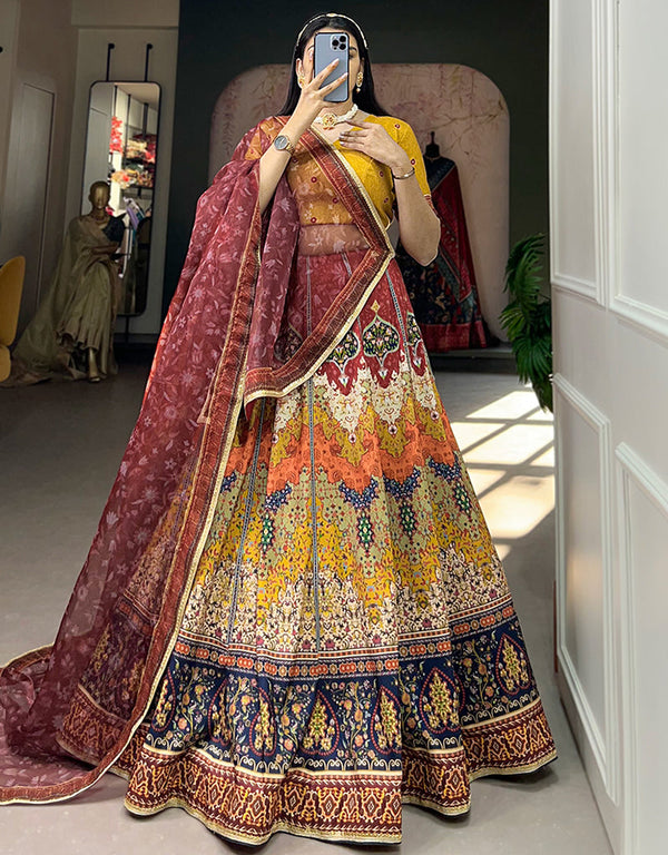 contemporary multi silk traditional wear women's heavy lehenga choli collection with multi silk rt9065-185524 Front View