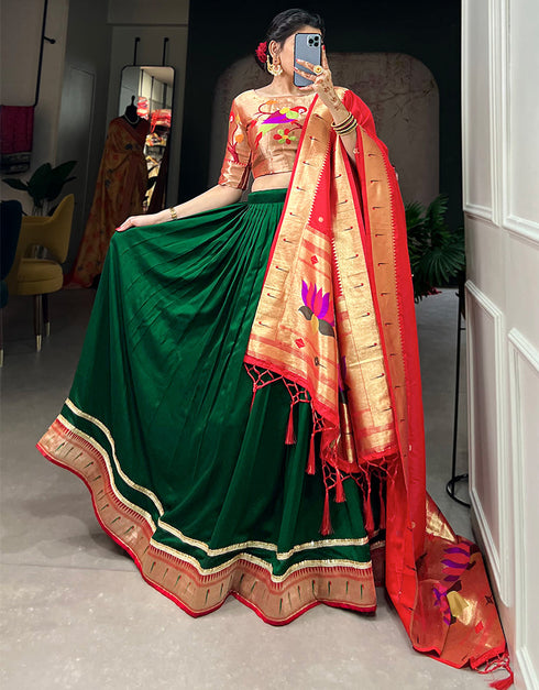 classy dark green silk traditional wear women's heavy lehenga choli collection with multi silk rt9066-185525 Close-up View