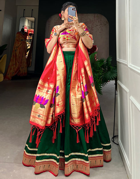 classy dark green silk traditional wear women's heavy lehenga choli collection with multi silk rt9066-185525 Back View