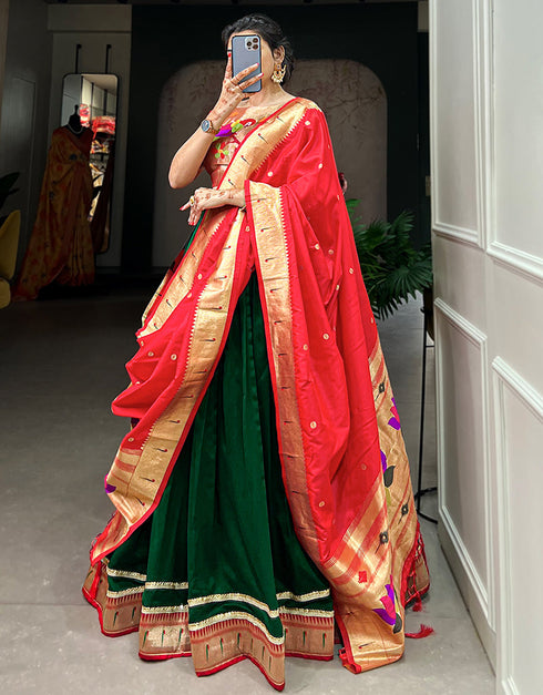 classy dark green silk traditional wear women's heavy lehenga choli collection with multi silk rt9066-185525 Front View