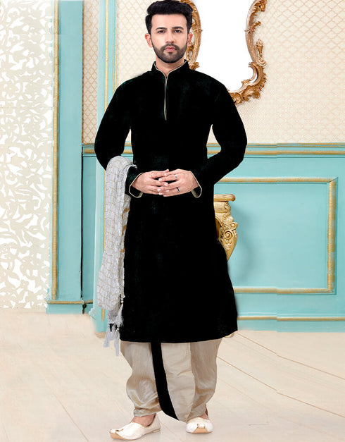 Black Kurta Dhupion Silk Dhoti