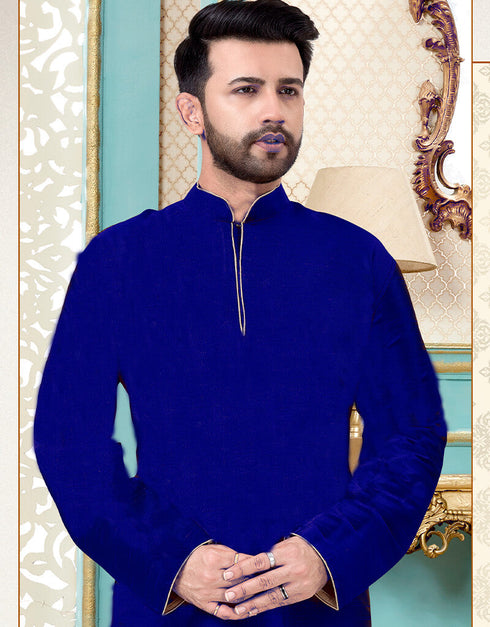 Royal Blue Kurta Dhupion Silk Dhoti Closure View