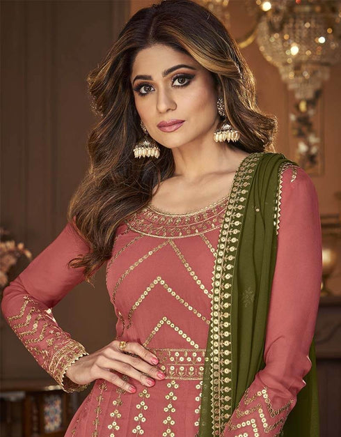 Baby Pink Blooming Georgette Suit Lehenga Women