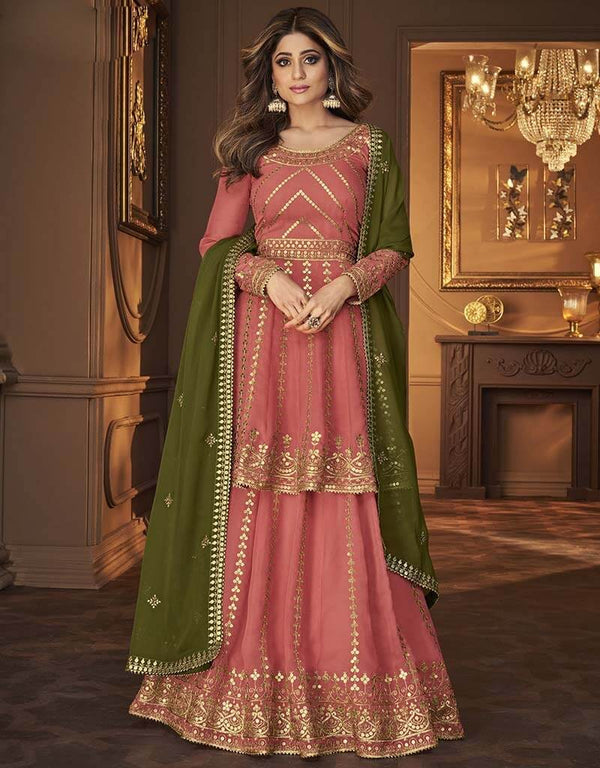 Baby Pink Blooming Georgette Suit Lehenga