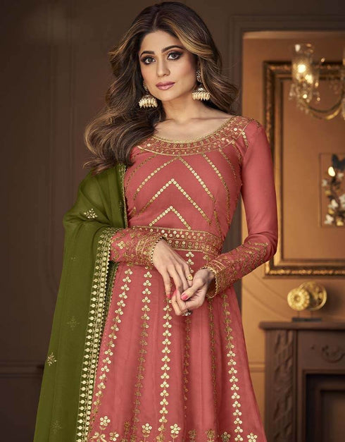 Baby Pink Blooming Georgette Suit Lehenga Women Muslim