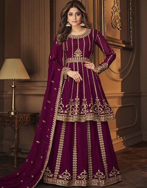 Purple Blooming Georgette Suit Lehenga