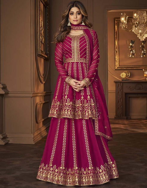 Pink Blooming Georgette Suit Lehenga