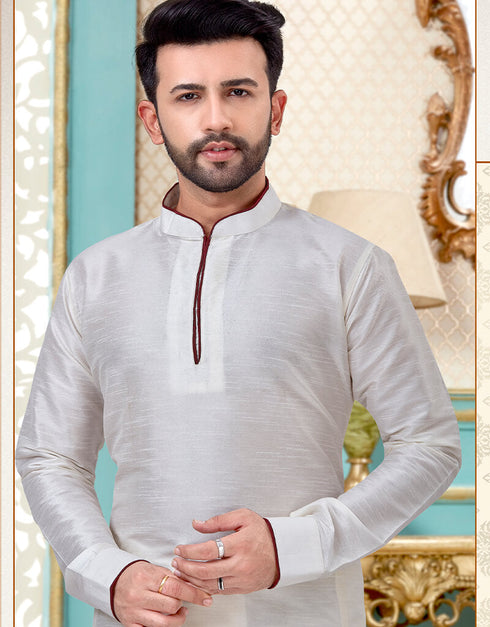 White Kurta Dhupion Silk Dhoti Closure View