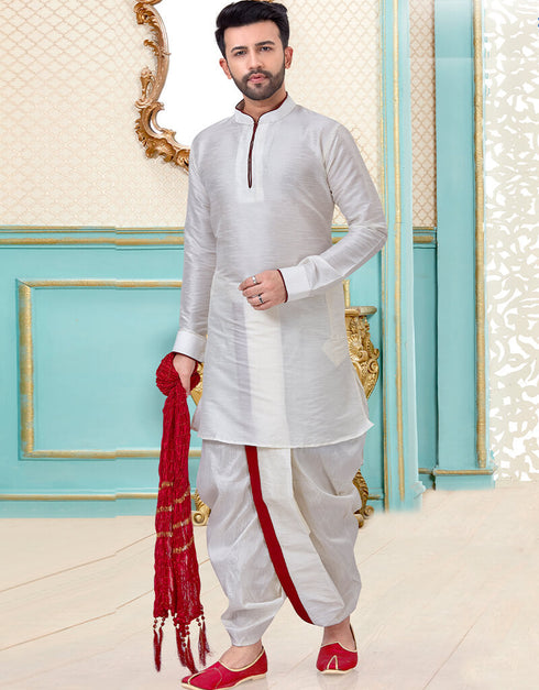 White Kurta Dhupion Silk Dhoti