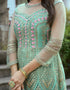 Heavy Butterfly Net Sea Green Salwar Kameez Suit Anarkali Bottom Back View