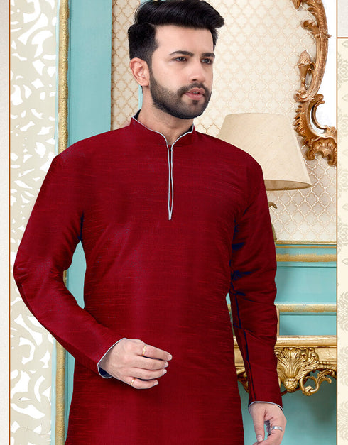 Maroon Kurta Dhupion Silk Dhoti Closure View
