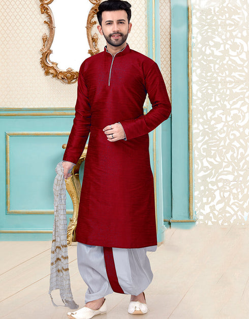 Maroon Kurta Dhupion Silk Dhoti