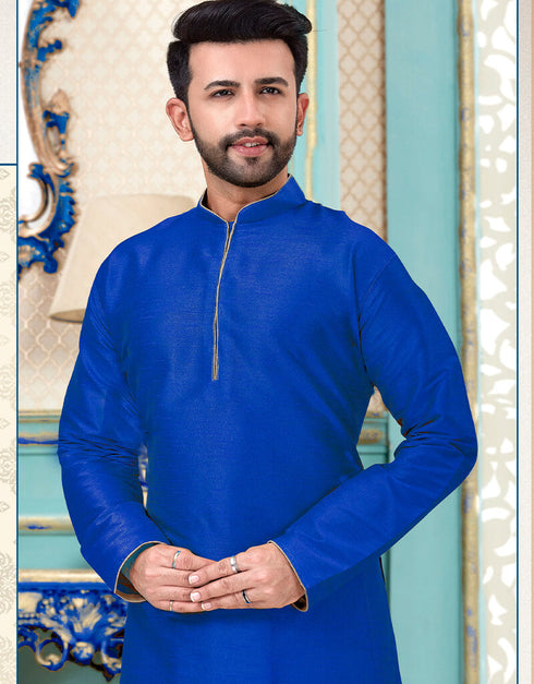 Royal Blue Kurta Dhupion Silk Dhoti Closure View