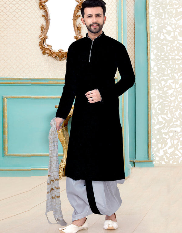 Black Kurta Dhupion Silk Dhoti