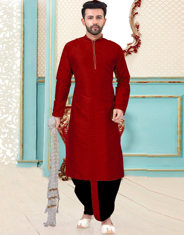 Maroon Kurta Dhupion Silk Dhoti