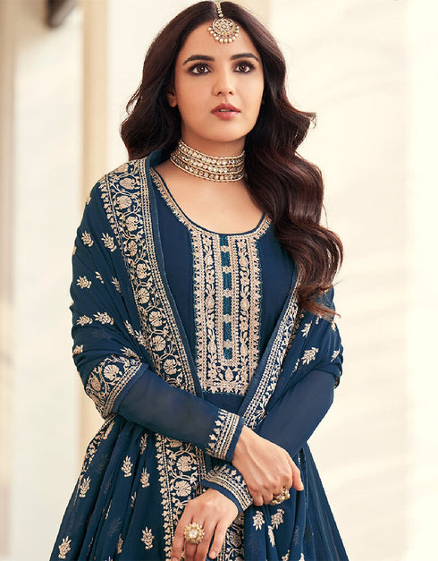 Ocean Blue Georgette Anarkali Salwar Suit Closure View