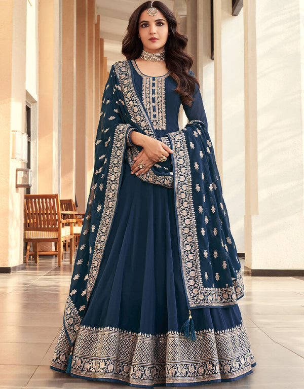 Ocean Blue Georgette Anarkali Salwar Suit