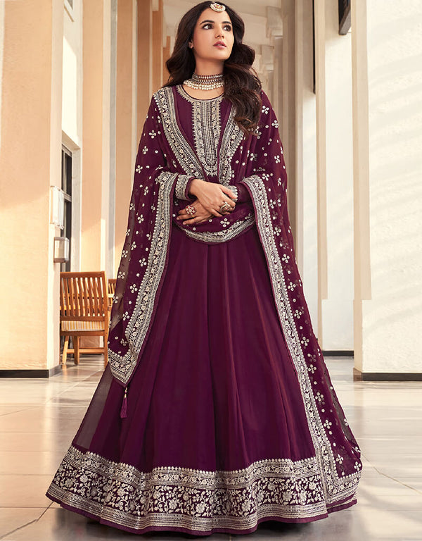 Wine Georgette Anarkali Salwar Suit