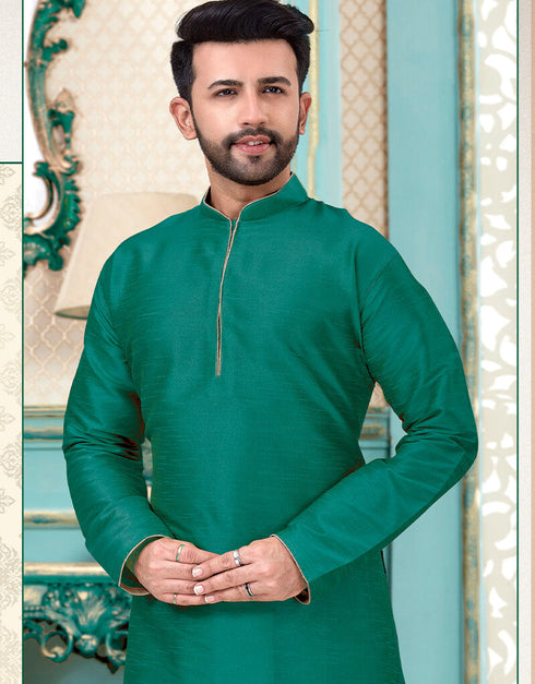 Rama Green Kurta Dhupion Silk Dhoti Closure View