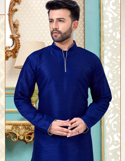 Royal Blue Kurta Dhupion Silk Dhoti Closure View