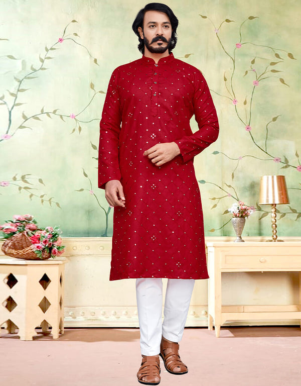Red Kurta Cotton Payjama