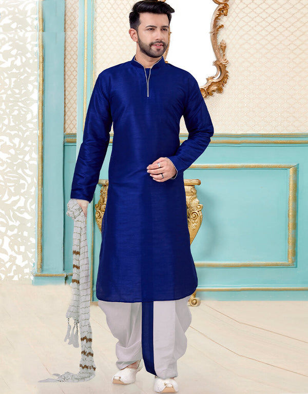 Royal Blue Kurta Dhupion Silk Dhoti