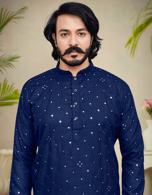 Blue Kurta Cotton Payjama Closure View