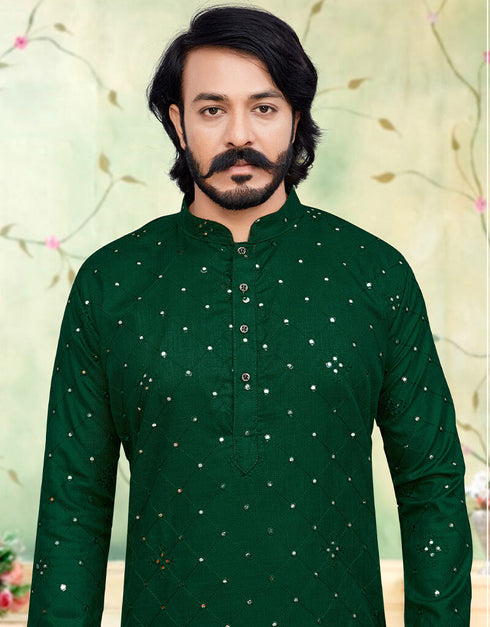 Green Kurta Cotton Payjama Closure View