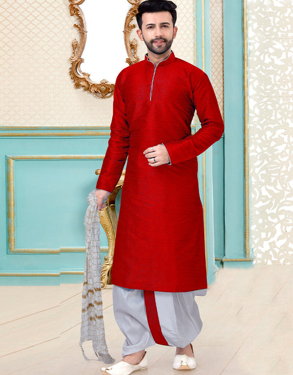 Red Kurta Dhupion Silk Dhoti