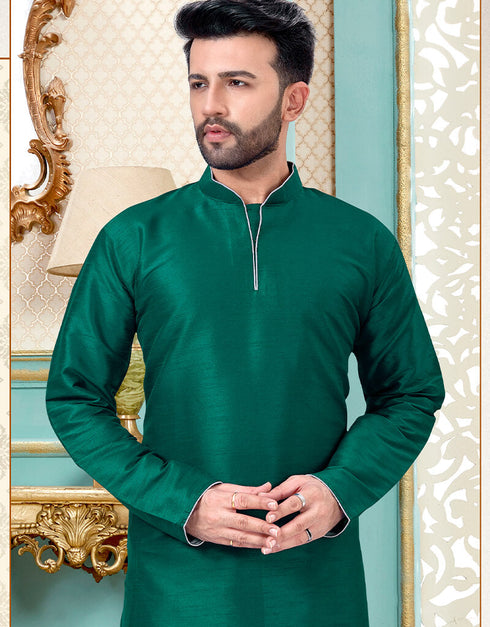 Rama Green Kurta Dhupion Silk Dhoti Closure View