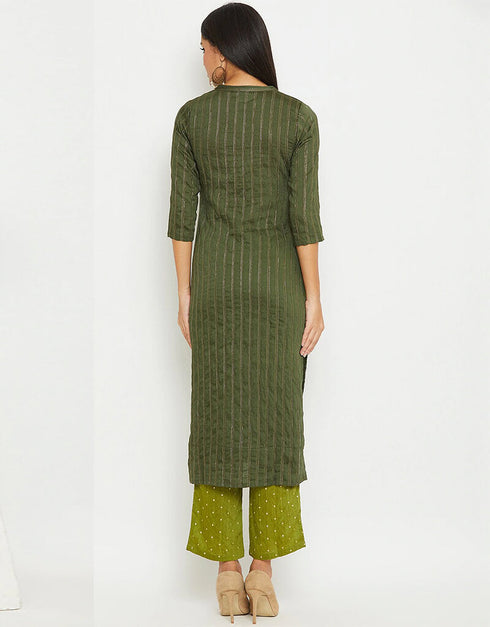 Green Silk Blend Straight Pant Closure View