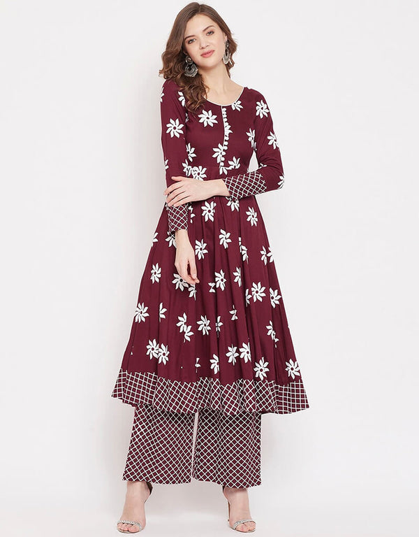 Maroon Viscos Rayon Dress Palazzo