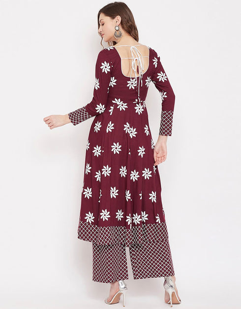 Maroon Viscos Rayon Dress Palazzo Closure View