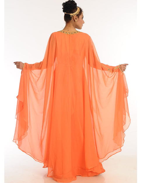 Modest Peach Georgette Hand Embroidery Party Wear Kaftan