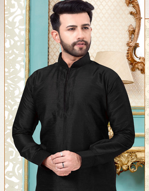 Black Kurta Dhupion Silk Dhoti Closure View