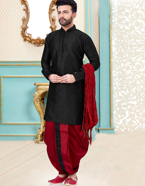 Black Kurta Dhupion Silk Dhoti