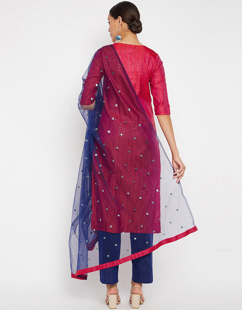 Magenta Silk Blend Suit Pant Closure View