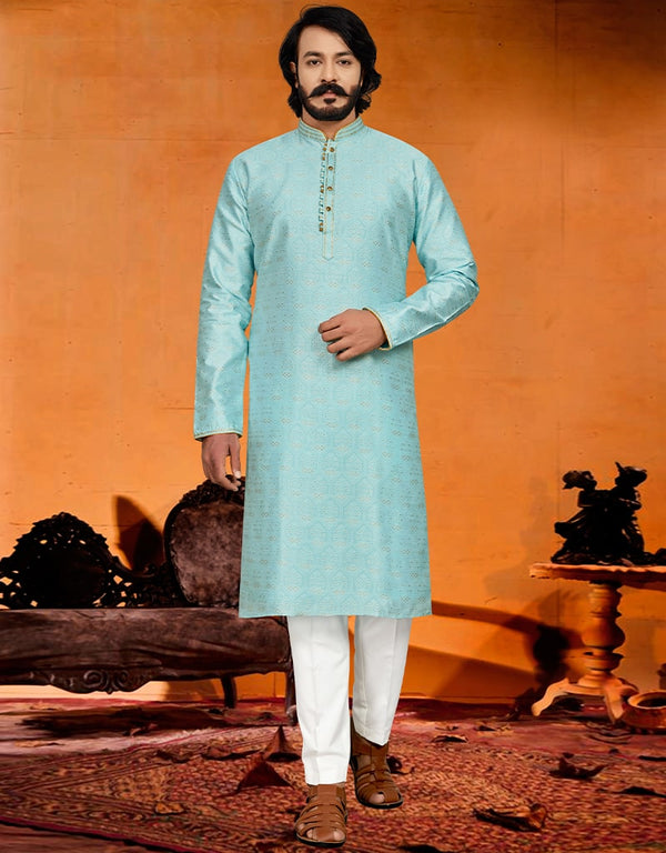 Sky Kurta Pure Jecquared Print Payjama