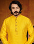 Yellow Kurta Pure Jecquared Print Payjama Closure View