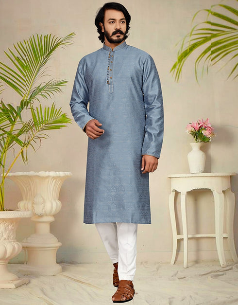 Grey Kurta Pure Jecquared Print Payjama