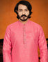 Pink Kurta Pure Jecquared Print Payjama Closure View