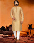 Cream Kurta Pure Jecquared Print Payjama