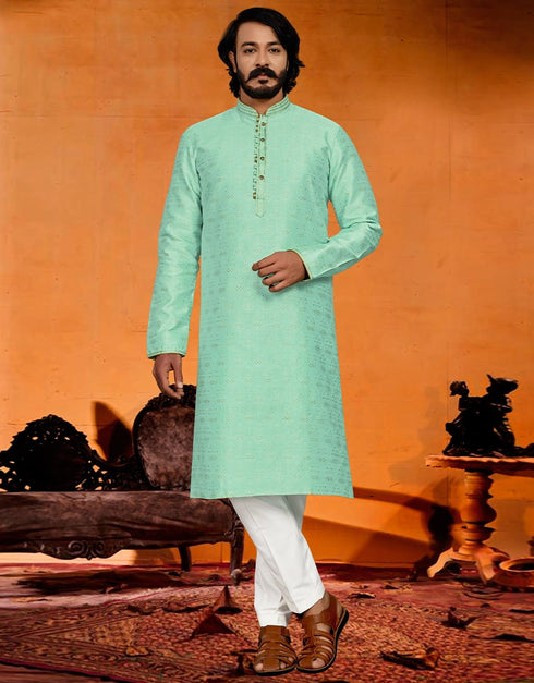 Sky Parrot Kurta Pure Jecquared Print Payjama