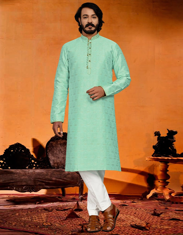 Sky Parrot Kurta Pure Jecquared Print Payjama