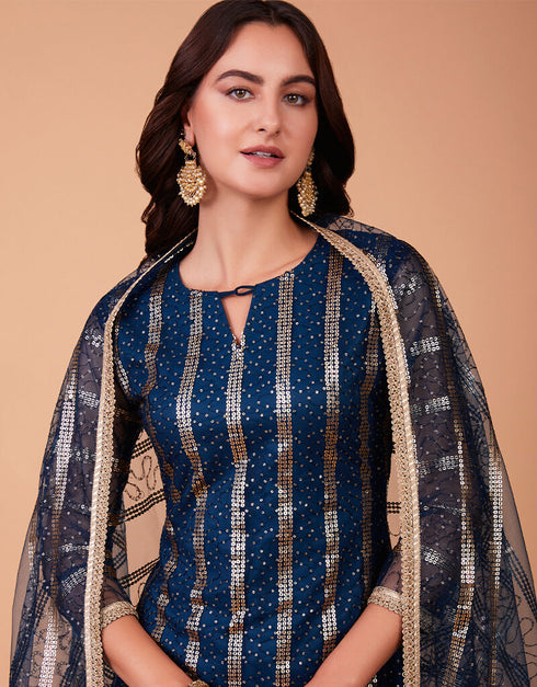 Blue Butterfly Net Pant Suit Back View