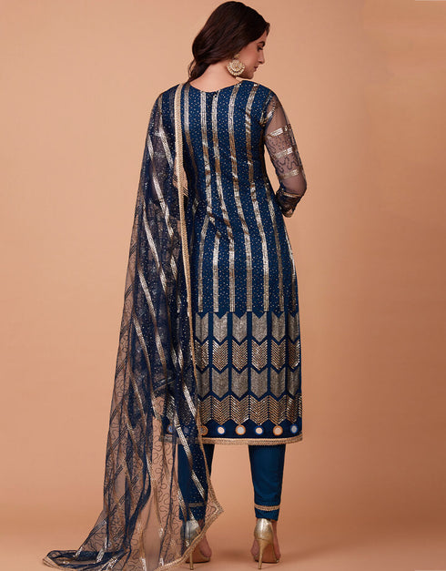 Blue Butterfly Net Pant Suit Salwar Kameez