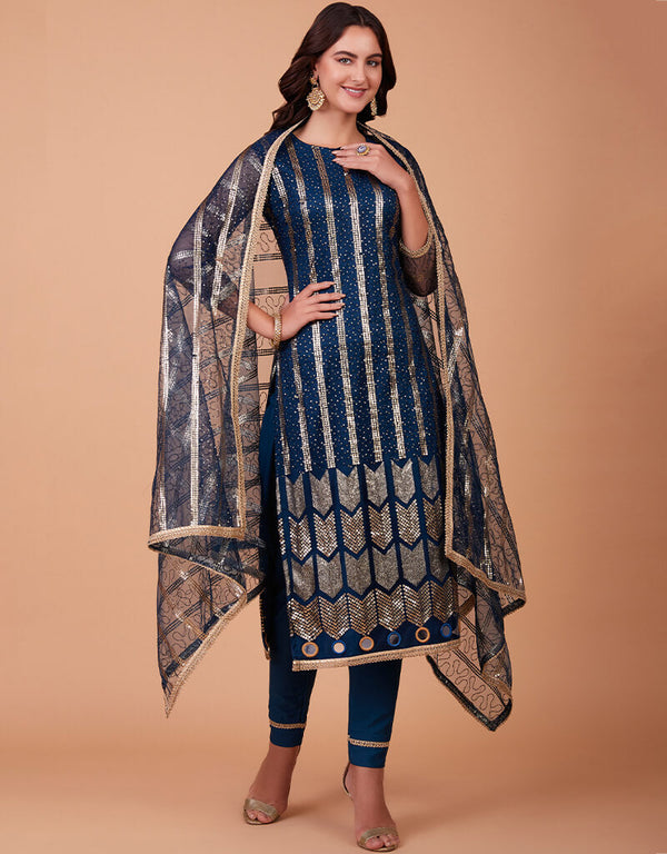 Blue Butterfly Net Pant Suit