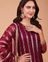 Wine Butterfly Net Pant Suit Salwar Kameez