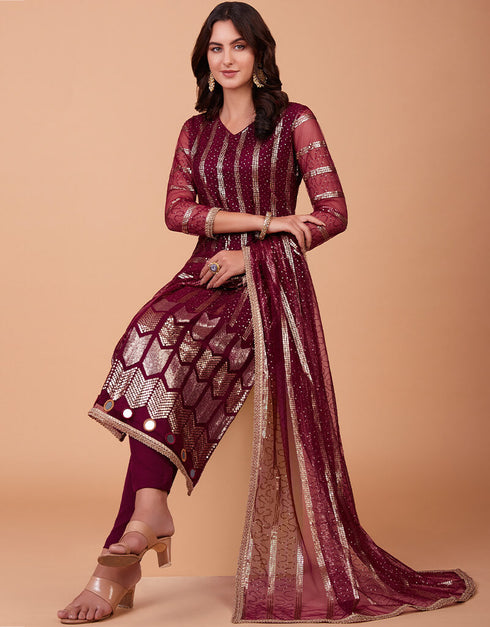 Wine Butterfly Net Pant Suit Closure View